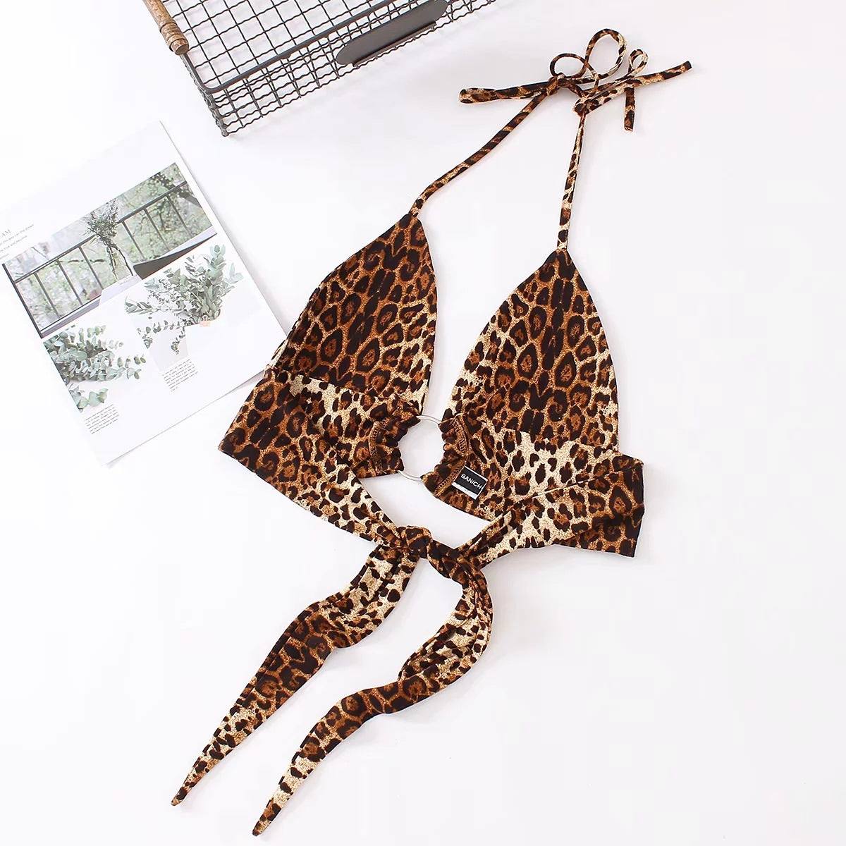 Bikini Top Corto de Estampado de Leopardo