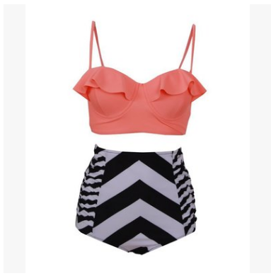 Bikini con Volantes y Cintura Alta 2020 de Estampado Multicolor