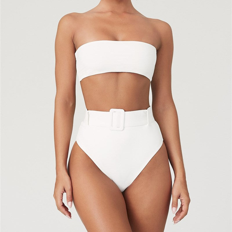 Traje de baño bikini sin tirantes de talle alto para mujer
