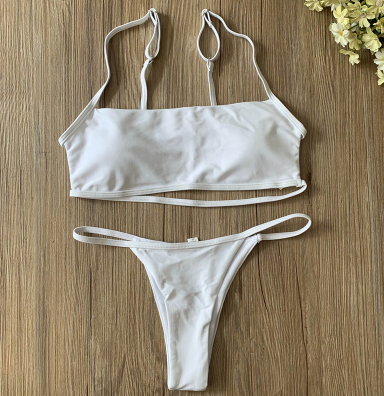 Conjunto de bikini de corte alto para mujer con estampado de rayas