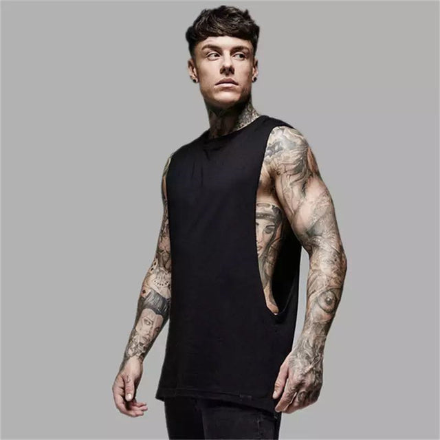 Camiseta sin mangas holgada con abertura para hombre, estilo hip hop, a la moda (verano)