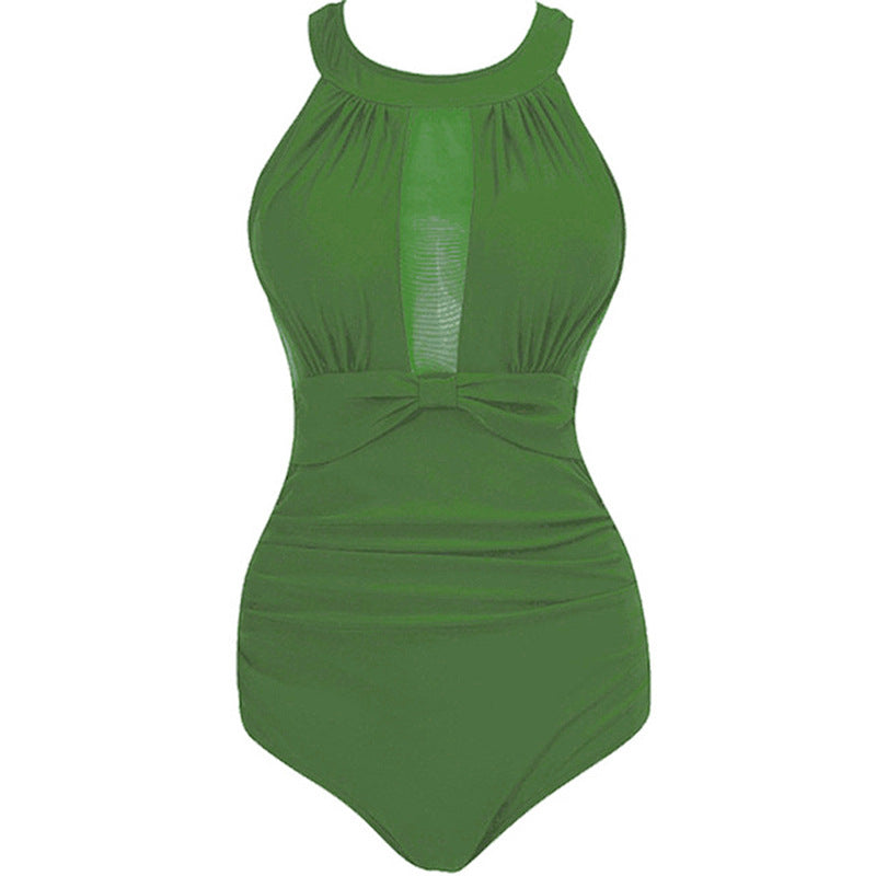 Traje de baño de una pieza para mujer 2019 con diseño de malla transparente