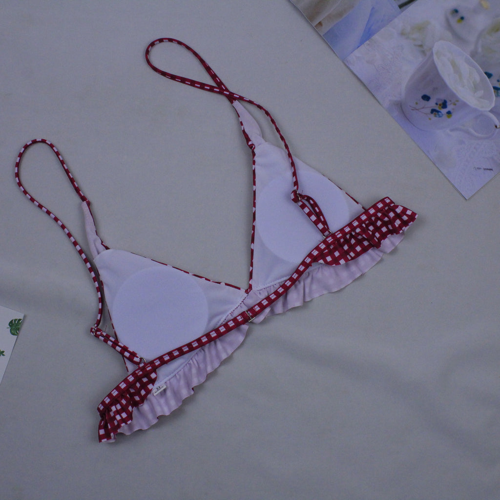 Bikini sexy a cuadros con tirantes con volantes, modelo 2019.