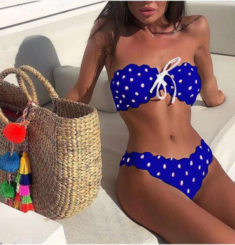 Conjunto de bikini estampado de lunares con tejido especial