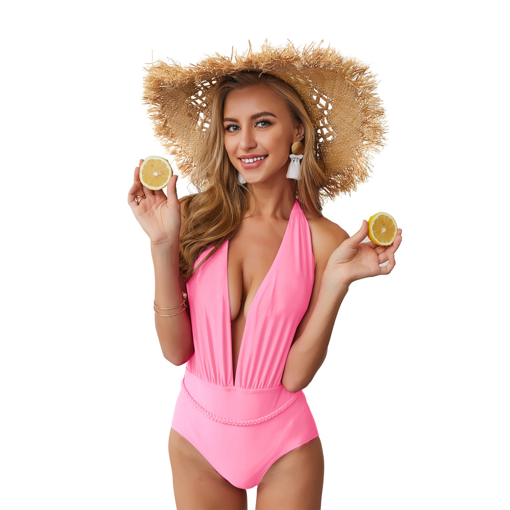 2020 Traje de Baño de Una Pieza Halter Sin Espalda Sexy para Mujer