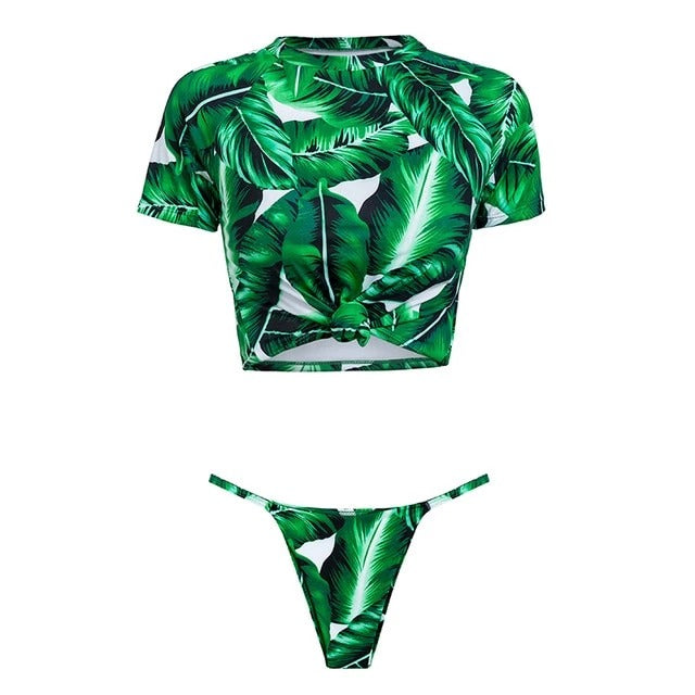 Conjunto de Bikini Anudado Tendencia 2018 con Mangas Medias