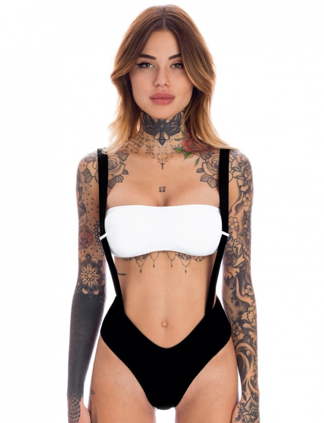 Bikini de Tirantes Blanco y Negro con Diseño Sin Espalda