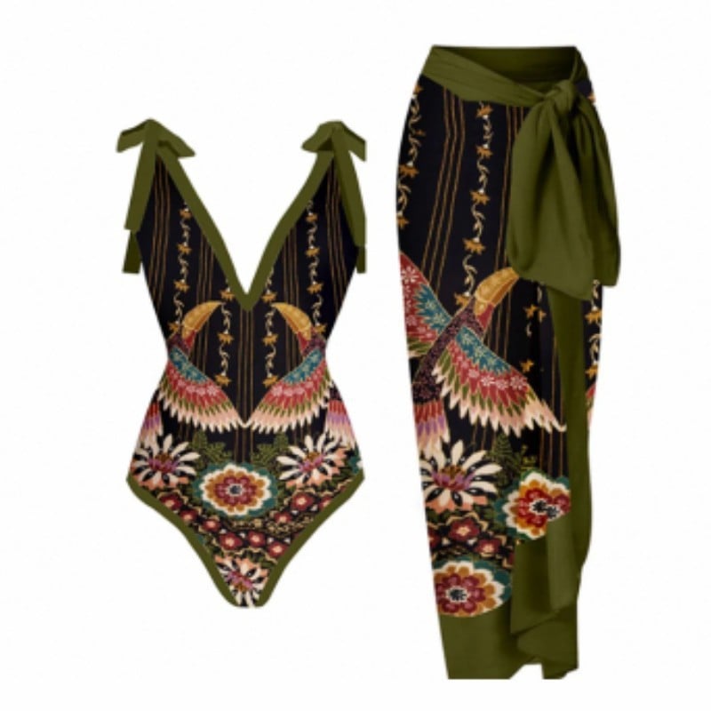 Traje de baño de una pieza estampado vintage para mujer