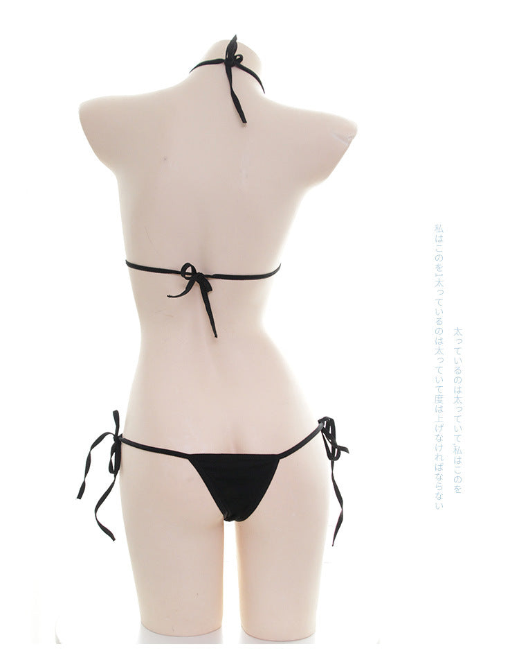 Conjunto de bikini cuadrado con forma de corazón estilo anime con bordado