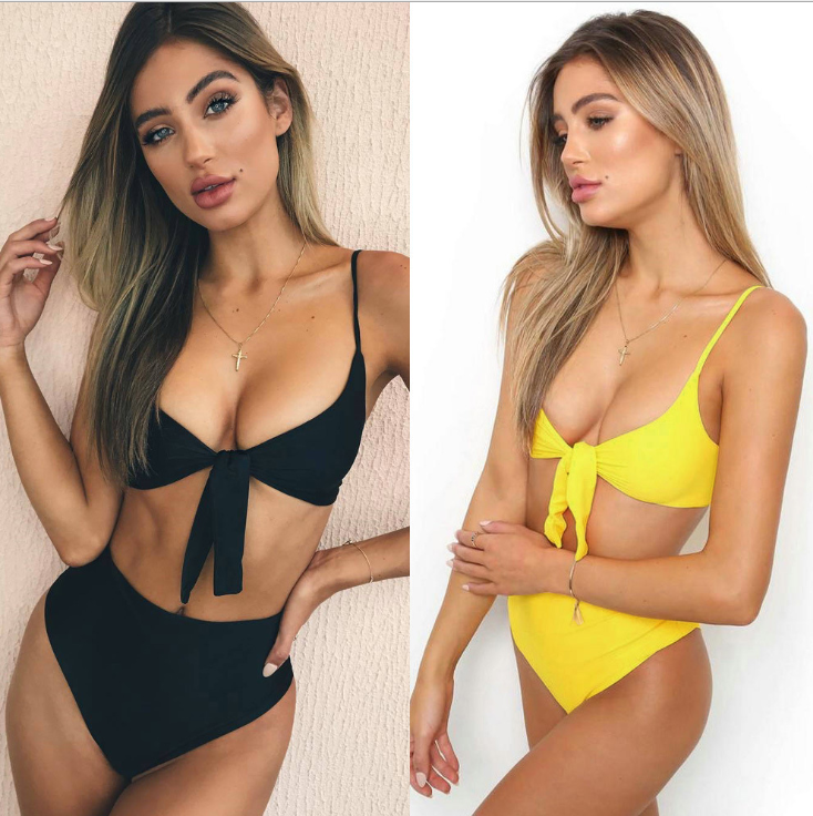 Conjunto de Bikini de Color Sólido con Diseño de Lazo