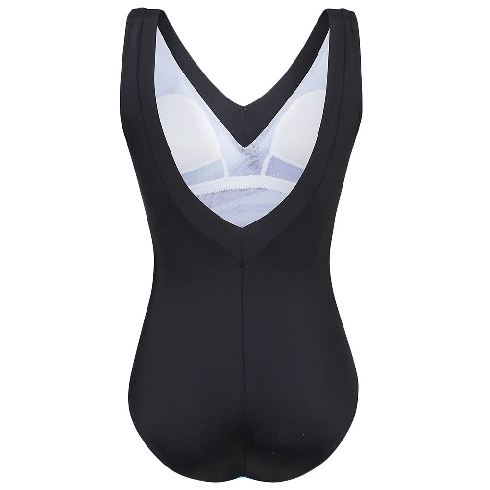 Traje de baño de una pieza con escote en V y rayas, talla grande para mujer.