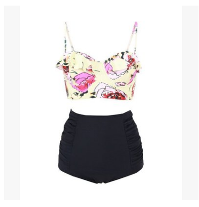 Bikini con Volantes y Cintura Alta 2020 de Estampado Multicolor