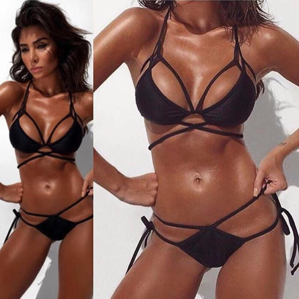 Conjunto de bikini sexy con tirantes y diseño de estilo europeo.