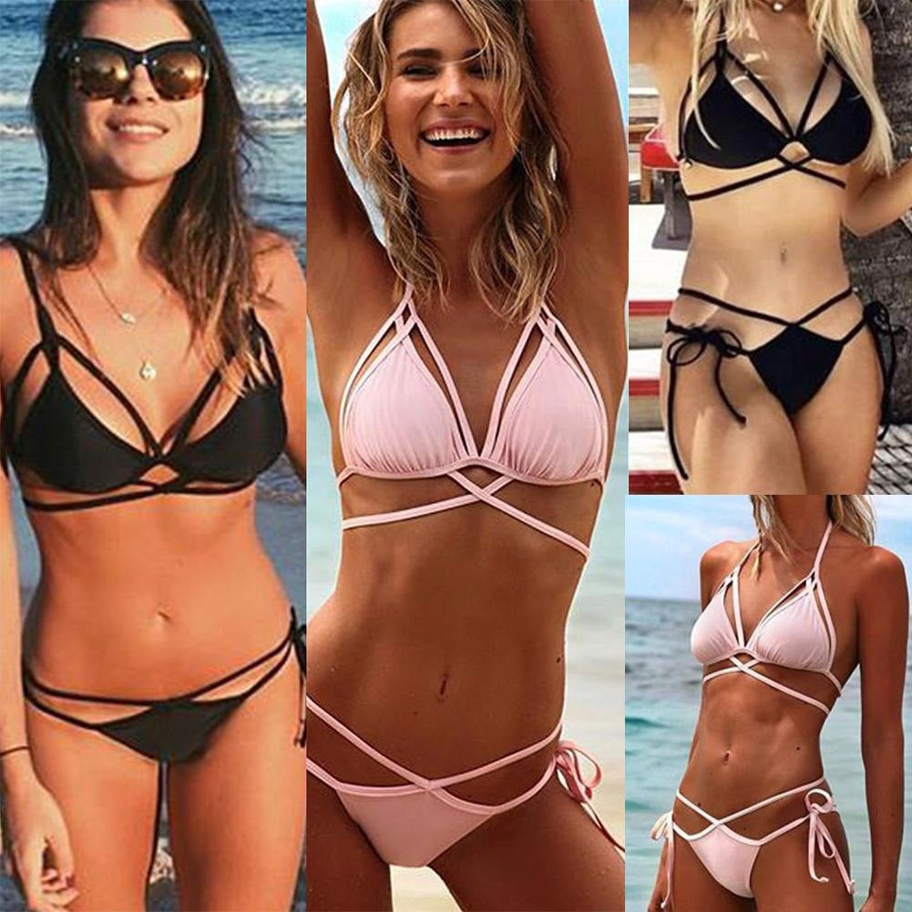 Conjunto de bikini sexy con tirantes y diseño de estilo europeo.