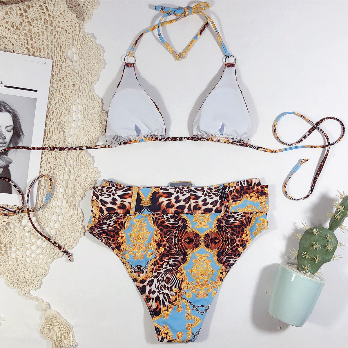 Conjunto de Bikini Estampado de Cintura Alta para Mujeres 2020