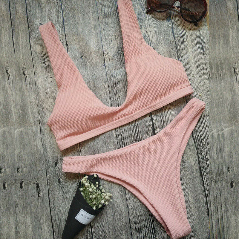40 Traje de baño bikini sexy de color liso para mujer