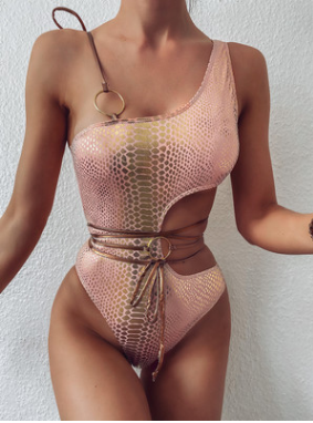 Conjunto de Bikini con Estampado de Serpiente y Un Hombro al Aire 2020