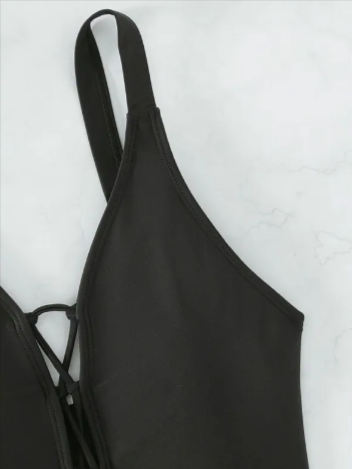 Traje de Baño de Una Pieza con Cordón Ajustable y Detalle Hueco para Mujer