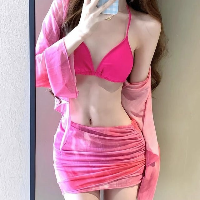 Conjunto de traje de baño de 4 piezas para mujer con estampado tie-dye y falda.