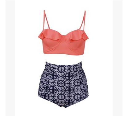 Bikini con Volantes y Cintura Alta 2020 de Estampado Multicolor