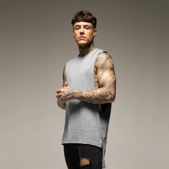 Camiseta sin mangas holgada con abertura para hombre, estilo hip hop, a la moda (verano)