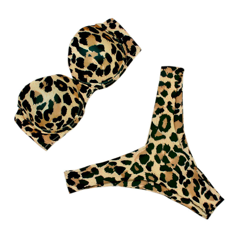 Bikini Bandeau con Estampado de Leopardo - Set de Dos Piezas Sexy