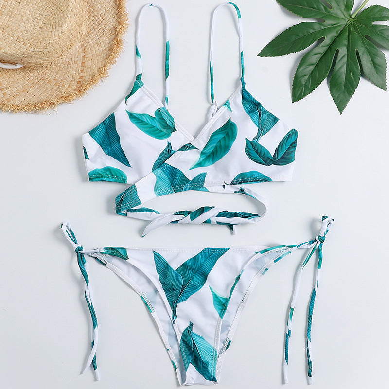 Bikini Cruzado con Estampado de Hojas para Mujer (Nuevo Estilo)