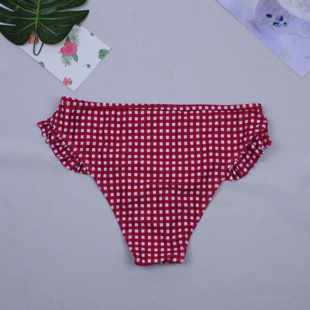 Bikini sexy a cuadros con tirantes con volantes, modelo 2019.