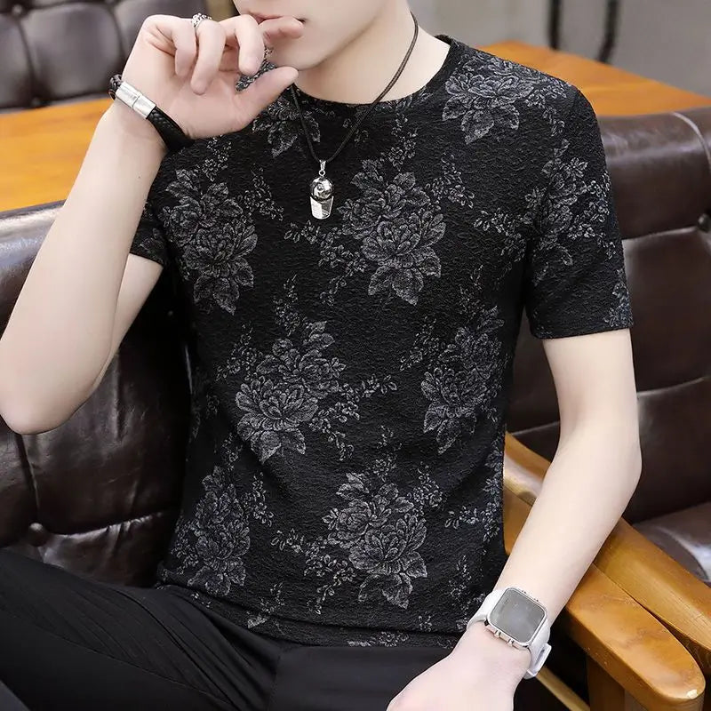 Camiseta gráfica estilo gótico grunge para hombre - Corte ajustado de seda helada