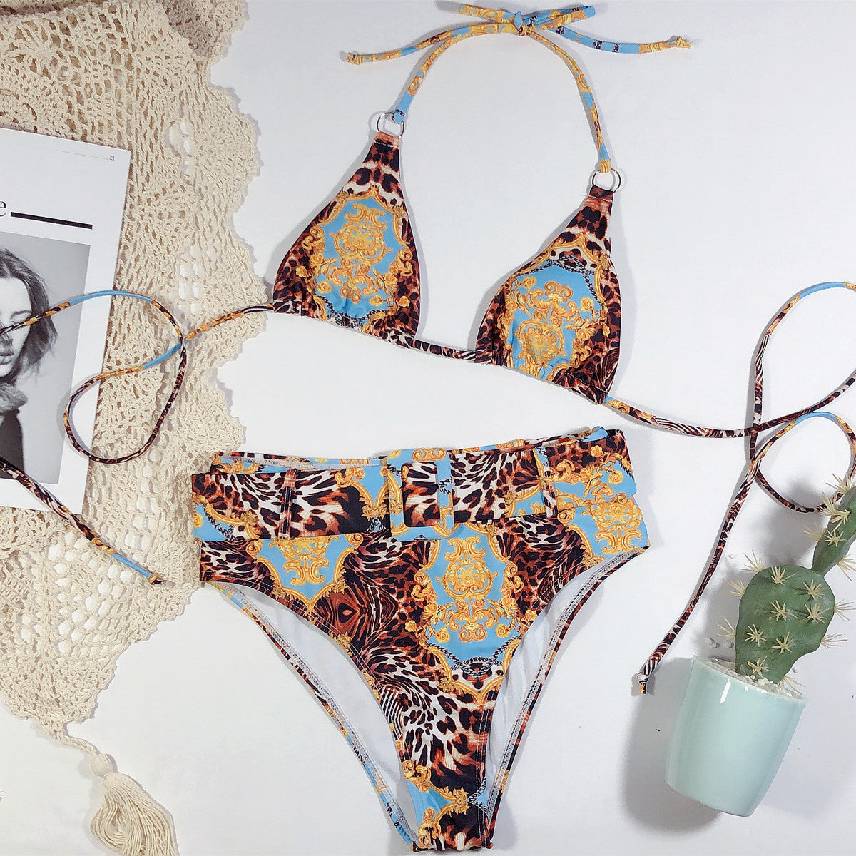 Conjunto de Bikini Estampado de Cintura Alta para Mujeres 2020