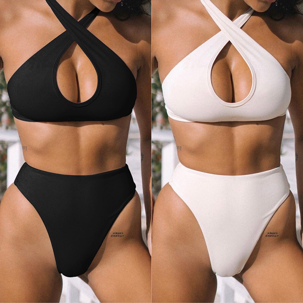 Conjunto de Bikini de Talle Alto con Cortes para Mujer