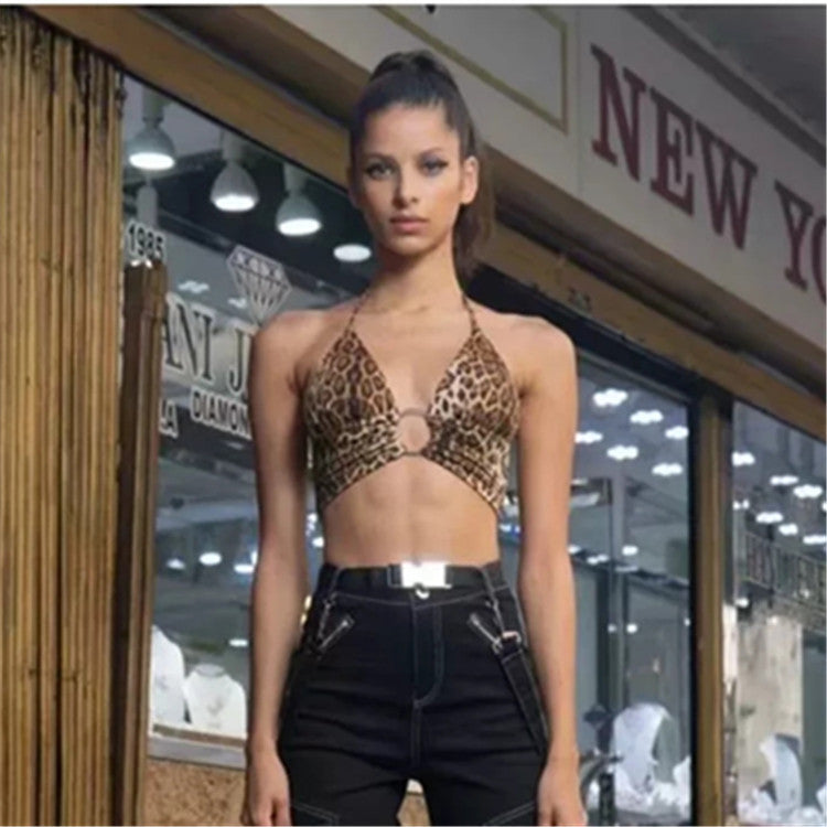 Bikini Top Corto de Estampado de Leopardo