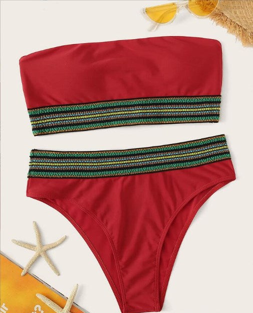 Bikini Sin Tirantes de Color Sólido para Mujer