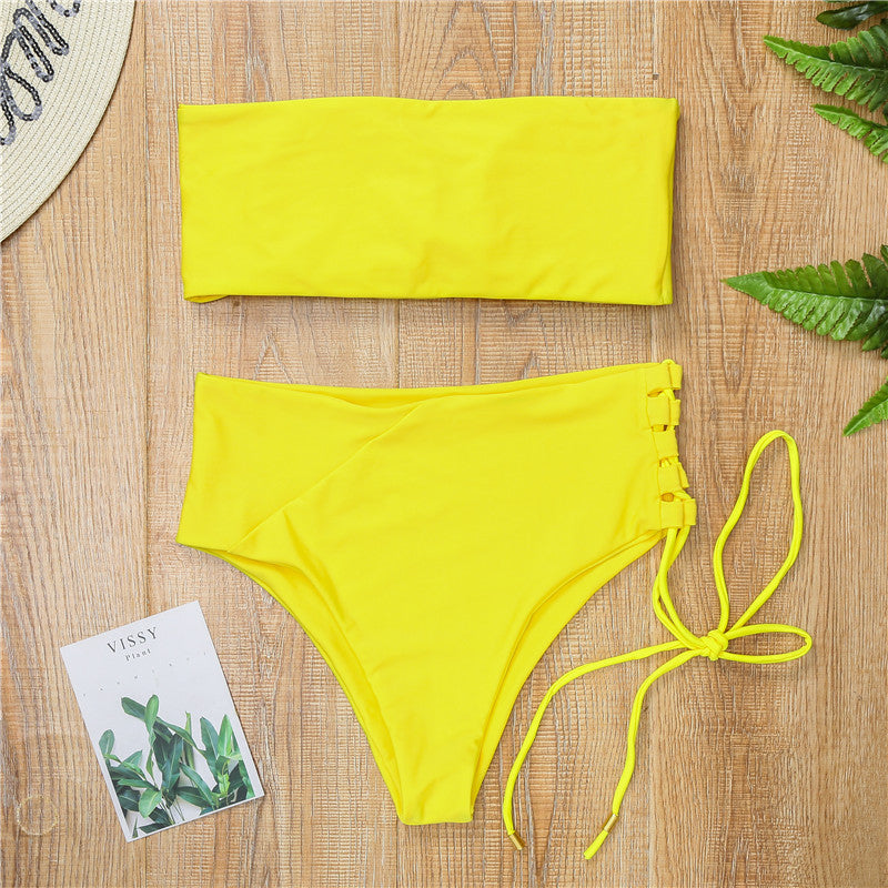 Traje de baño bikini sin tirantes de talle alto, nuevo estilo 2019