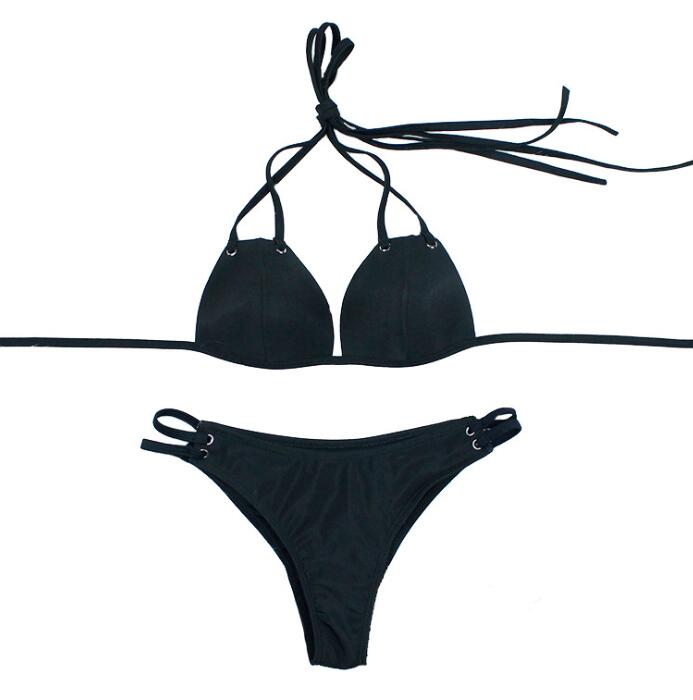 Conjunto de bikini sexy de color liso con tiras para atar