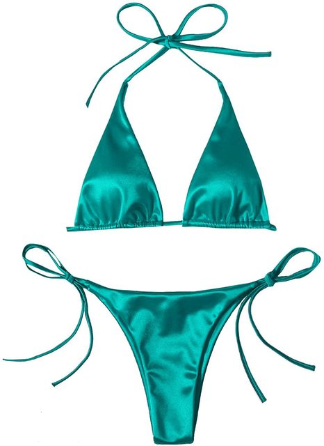 Conjunto de Bikini de Dos Piezas con Top Halter Metálico