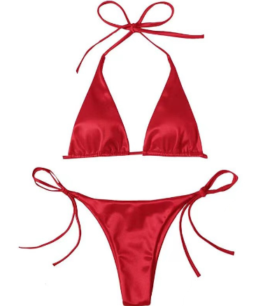 Bikini Triangular de Baño con Cuero Sintético Brillante