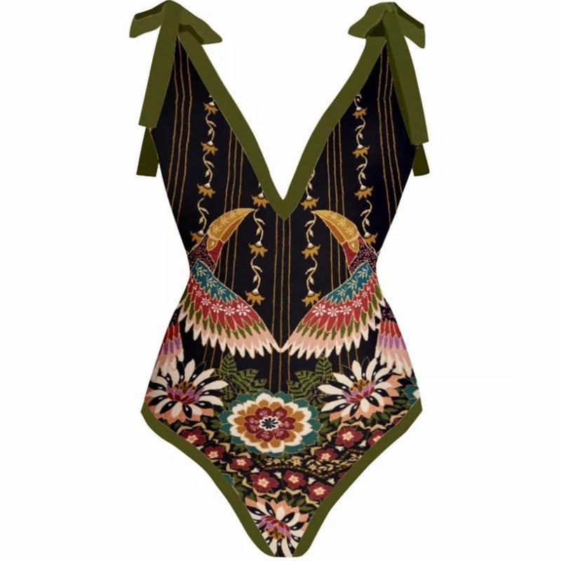 Traje de baño de una pieza estampado vintage para mujer
