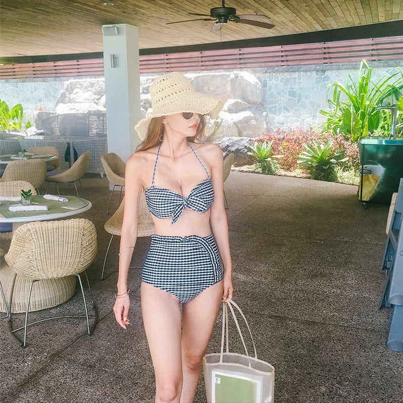 Conjunto de Bikini de Cintura Alta a Cuadros Lindo 2020