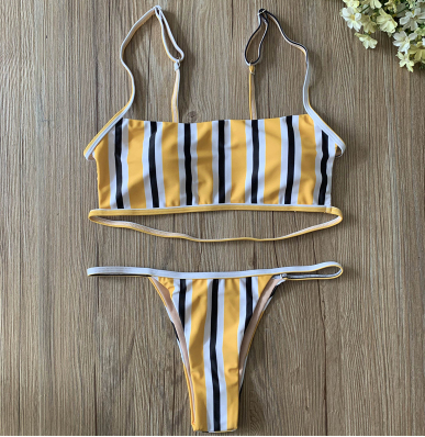 Conjunto de bikini de corte alto para mujer con estampado de rayas