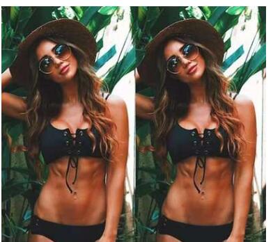 Conjunto de bikini negro sexy de tirantes y alta elasticidad.