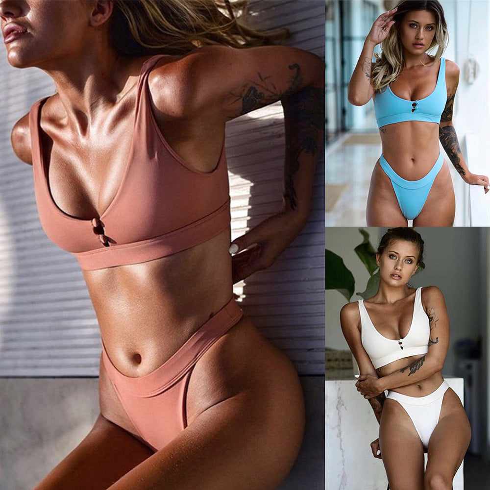 Conjunto de Bikini para Mujer de Cintura Baja y Color Sólido Sexy