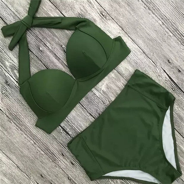 Bikini de Talle Alto en Colores Lisos para Mujer