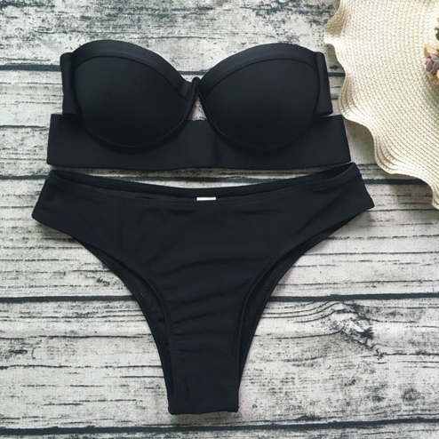 Conjunto de Bikini de Color Sólido para Mujer 2018