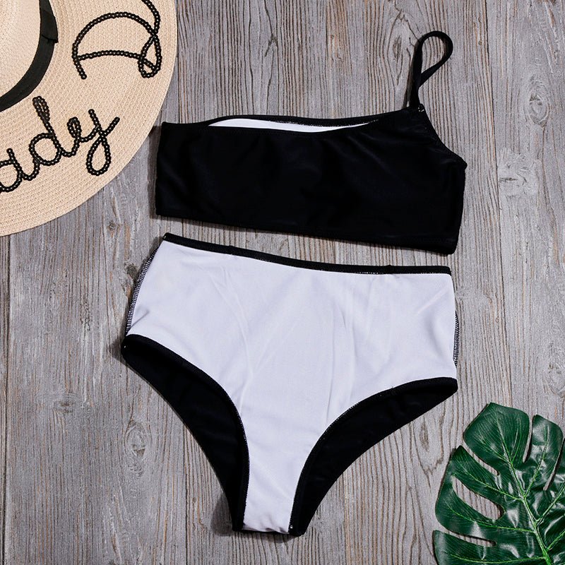 Bikini de Cintura Alta en Color Sólido (Estilo Amazon)