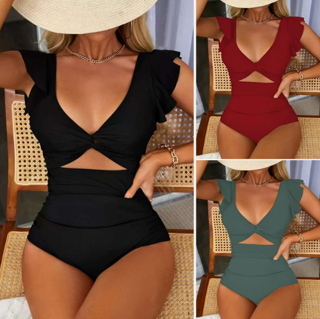 Traje de Baño Entero de Ajuste Delgado para Mujer Rusa, Color Sólido