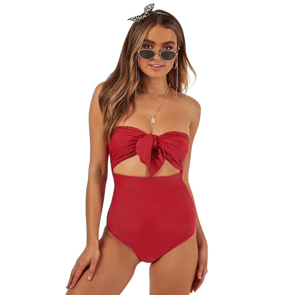 Bikini sexy sin tirantes con nudo y cintura alta