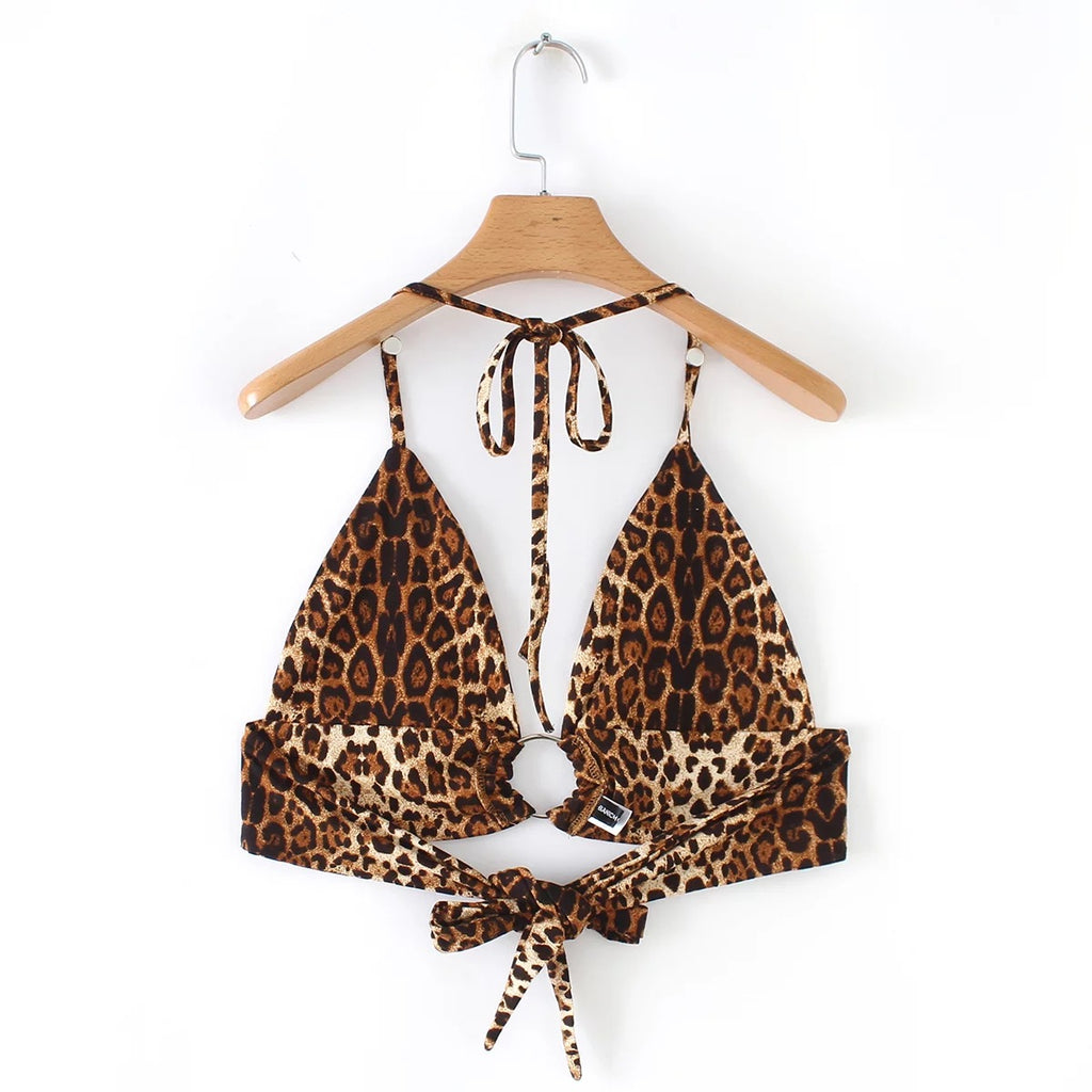 Bikini Top Corto de Estampado de Leopardo