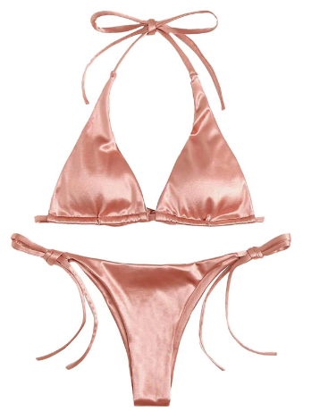 Bikini Triangular de Baño con Cuero Sintético Brillante