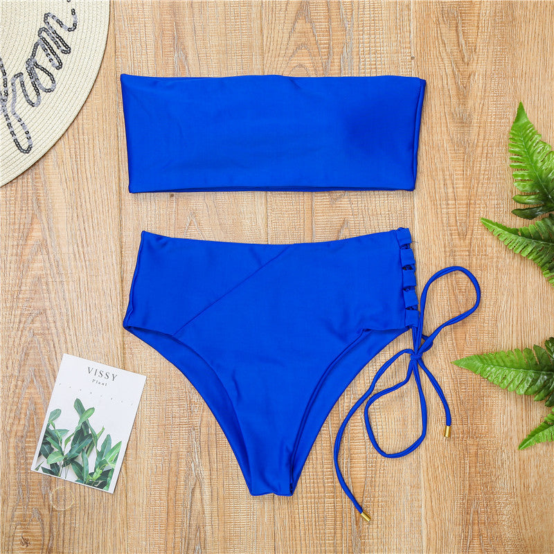 Traje de baño bikini sin tirantes de talle alto, nuevo estilo 2019